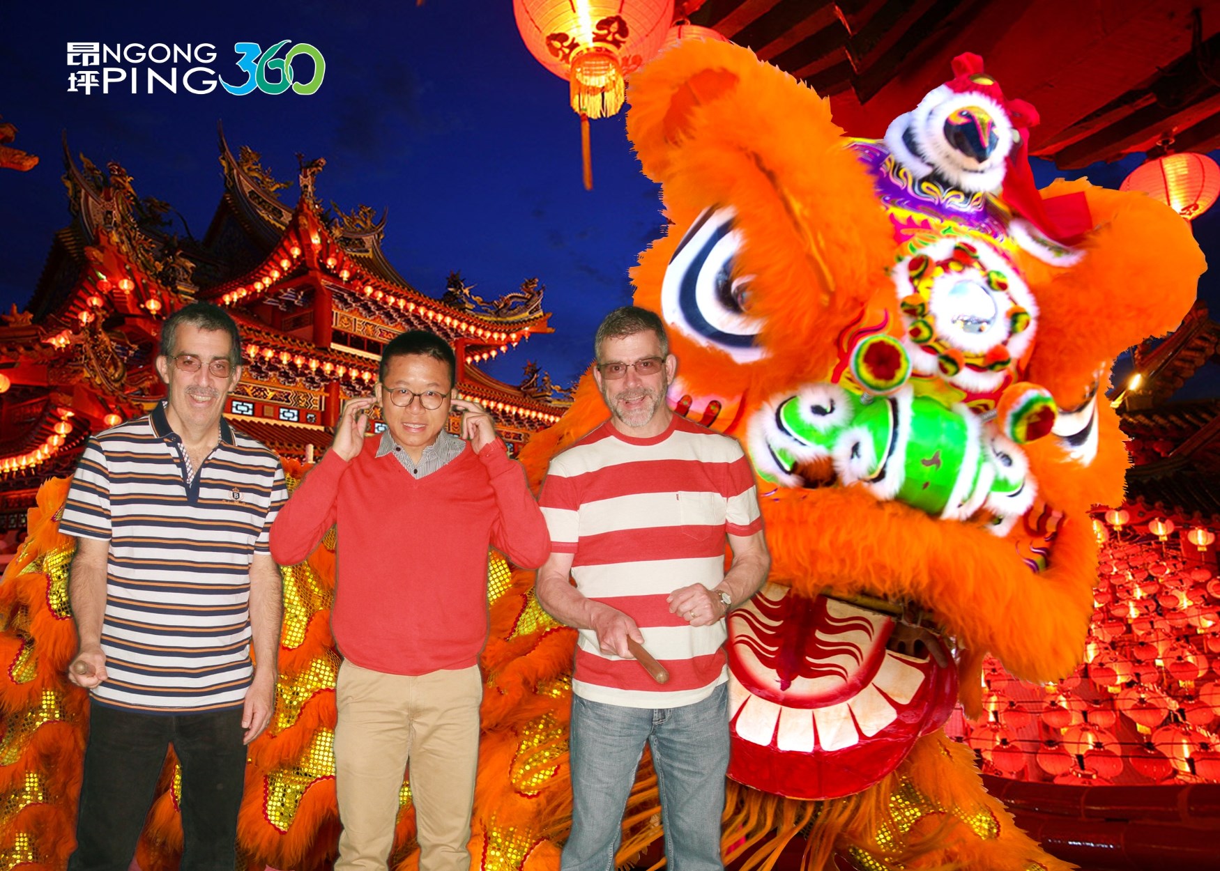 Frank the tour guide takes photo with Marvin Downs and friend at Ngong Ping 360