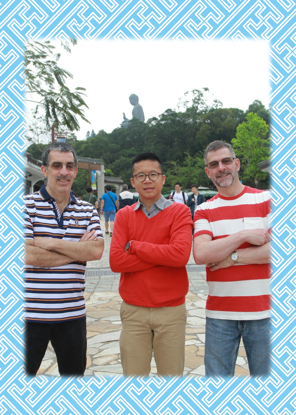 Frank the tour guide takes photo with Marvin Downs and friend at Ngong Ping