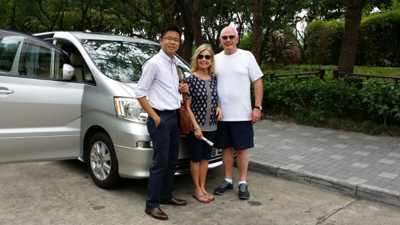 Frank the tour guide with Mr and Mrs Foss in front of the private car