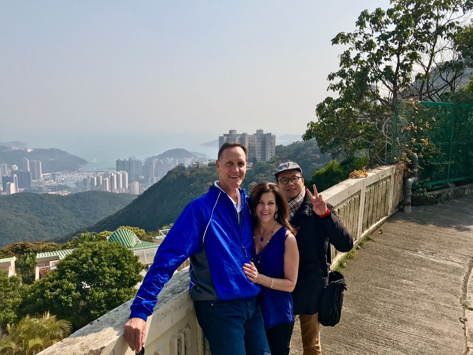 Frank the tour guide with Mr and Mrs Lautmann at Mount Kellett Road Victoria Peak
