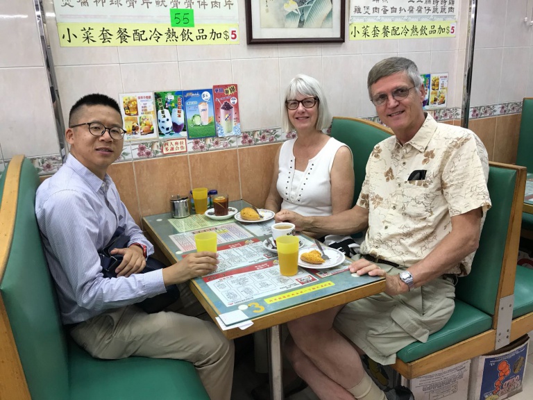 Frank the tour guide with Mr Scott Wallick and Mrs Wallick at local cafe