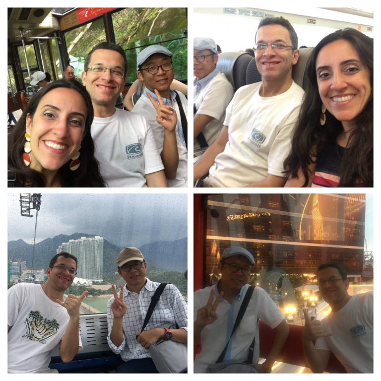 Frank, Marcelo, Paula at Peak Tram, Turbojet Ferry, Wynn Palace Cable Car and Ngong Ping 360 Cable Car.