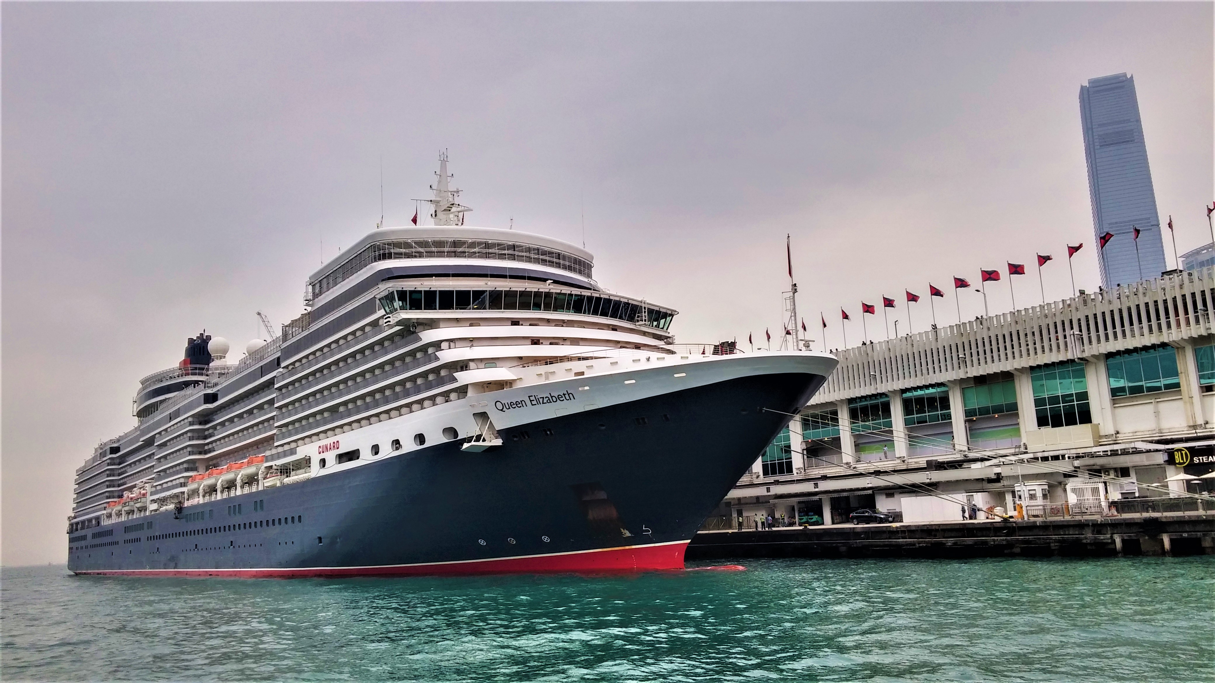 Cunard's Queen Mary 2Photo shows Queen Elizabeth, berthing at Ocean Terminal.