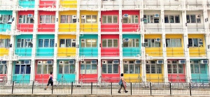 Transitional housing built by containers for poor households in Kowloon