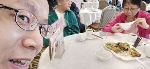 Frank the tour guide enjoys dim sum with parents to celebrate the People's Day.