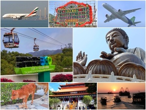 plane, decoration, cable car, Big Buddha, calf, :Po Lin Temple, sunset